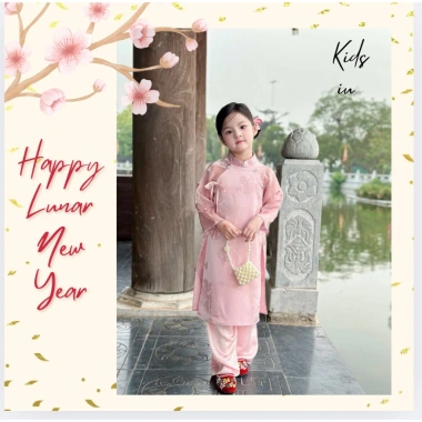 Áo dài tết Kids IU chất vải gấm tơ phố ánh sáng sang trọng, nhẹ nhàng size 16‑50kg