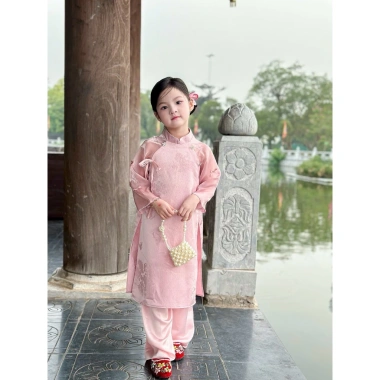 Áo dài tết Kids IU chất vải gấm tơ phố ánh sáng sang trọng, nhẹ nhàng size 16‑50kg