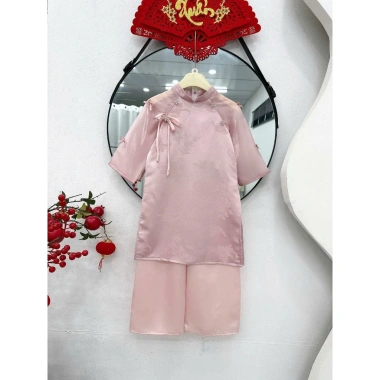 Áo dài tết Kids IU chất vải gấm tơ phố ánh sáng sang trọng, nhẹ nhàng size 16‑50kg