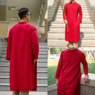 Áo Dài Tết Linen Đỏ Nam - Thiết Kế Sang Trọng, FreeShip, Giảm 22%