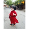 Áo Dài Tết Lụa Gấm Đỏ Đính Nơ Siêu Xinh Cách Tân Cho Mẹ và Bé - HANNAHBABY 5