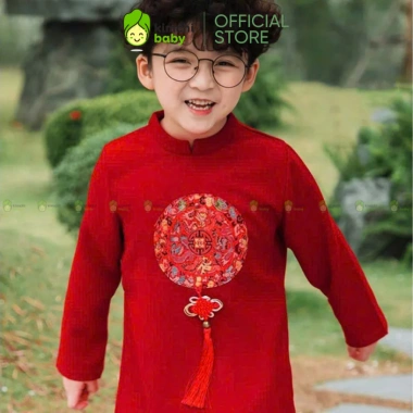Áo Dài Tết Ngọc Bội Thêu Ngực Bé Trai Vải Nhung Lì Cao Cấp AD26 không kèm quà - 119.900đ 2
