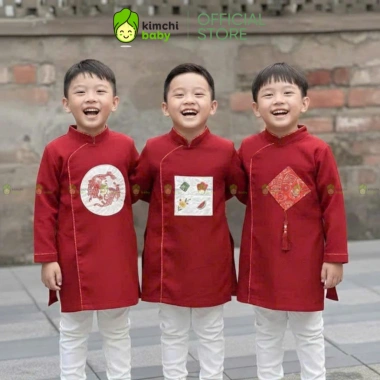 Áo Dài Tết Ngọc Bội Thêu Ngực Bé Trai Vải Nhung Lì Cao Cấp AD26 không kèm quà - 119.900đ 9