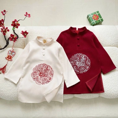 Áo Dài Tết Nhung 2.025 cho Bé Trai 10-27kg - Chất cao cấp, giá chỉ 159.000đ