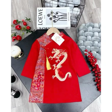Áo dài tết nhung rồng cho bé trai 10-40kg, phối gấm cực xinh, giá chỉ 105.000đ