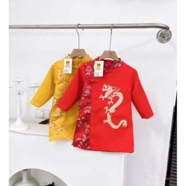 Áo dài tết nhung rồng cho bé trai 10-40kg, phối gấm cực xinh, giá chỉ 105.000đ