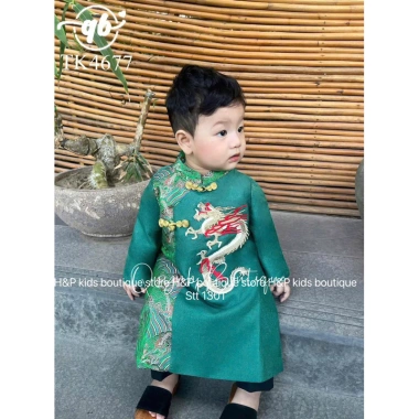 Áo dài tết nhung rồng cho bé trai 10-40kg, phối gấm cực xinh, giá chỉ 105.000đ