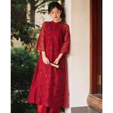Áo Dài Tết Nữ Cách Tân Suông Tay Lỡ Phối Màu Sắc Nổi Bật Thiết Kế Quý Phái Giảm tới 400k