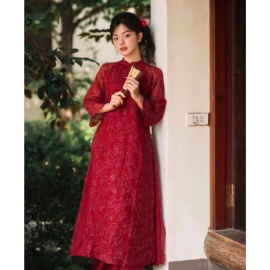 Áo Dài Tết Nữ Cách Tân Suông Tay Lỡ Phối Màu Sắc Nổi Bật Thiết Kế Quý Phái Giảm tới 400k