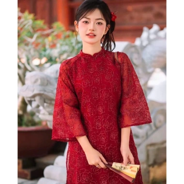 Áo Dài Tết Nữ Cách Tân Suông Tay Lỡ Phối Màu Sắc Nổi Bật Thiết Kế Quý Phái Giảm tới 400k