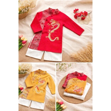 Áo dài Tết thêu rồng bay cho bé trai, chất nhung chéo dày dặn, size 8-28kg - Giá ưu đãi 149k