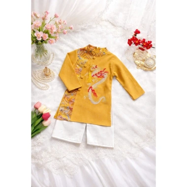 Áo dài Tết thêu rồng bay cho bé trai, chất nhung chéo dày dặn, size 8-28kg - Giá ưu đãi 149k