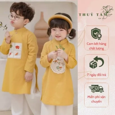 Áo dài Tết Thuỷ Tâm AD009 họa tiết thêu sắc nét kèm quần lụa cách tân - 190k