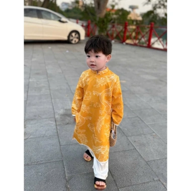 Áo dài Tết Trung Thu 2.026 bé trai vải gấm Hoàng Long 3 màu Ngọc Diệp ND25.967 giá 80.000 VND 6
