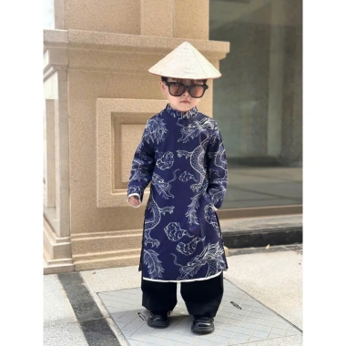 Áo dài Tết Trung Thu 2.026 bé trai vải gấm Hoàng Long 3 màu Ngọc Diệp ND25.967 giá 80.000 VND 7