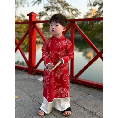 Áo dài Tết Trung Thu 2.026 bé trai vải gấm Hoàng Long 3 màu Ngọc Diệp ND25.967 giá 80.000 VND 8