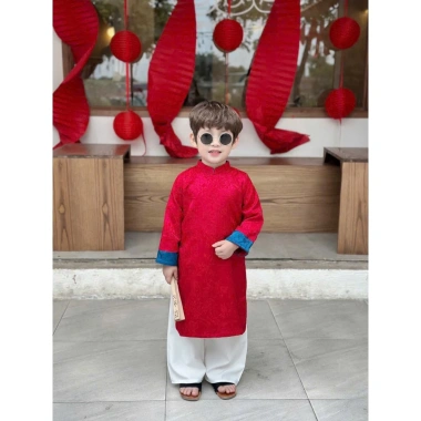 Áo dài Tết & Trung Thu bé trai 2.026 - Vải gấm Thái, dập hoa nổi cao cấp, Nabani NB25 - Giá chỉ 235k 8