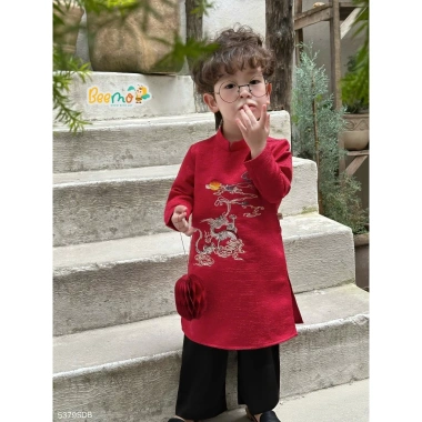 Áo dài Tết Vân Long cho bé trai 9-24kg, set tafta gân lấp lánh, giảm giá 268k