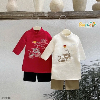 Áo dài Tết Vân Long cho bé trai 9-24kg, set tafta gân lấp lánh, giảm giá 268k