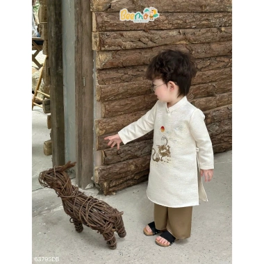 Áo dài Tết Vân Long cho bé trai 9-24kg, set tafta gân lấp lánh, giảm giá 268k