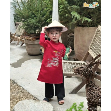 Áo dài Tết Vân Long cho bé trai 9-24kg, set tafta gân lấp lánh, giảm giá 268k