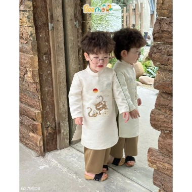 Áo dài Tết Vân Long cho bé trai 9-24kg, set tafta gân lấp lánh, giảm giá 268k