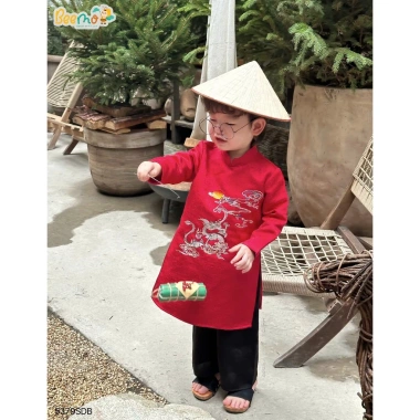 Áo dài Tết Vân Long cho bé trai 9-24kg, set tafta gân lấp lánh, giảm giá 268k