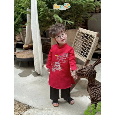 Áo dài Tết Vân Long cho bé trai 9-24kg, set tafta gân lấp lánh, giảm giá 268k