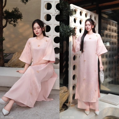 Áo Dài Thanh Mai Đính Charm Gấm Tết Dáng Suông Áo Quần ANN 279k