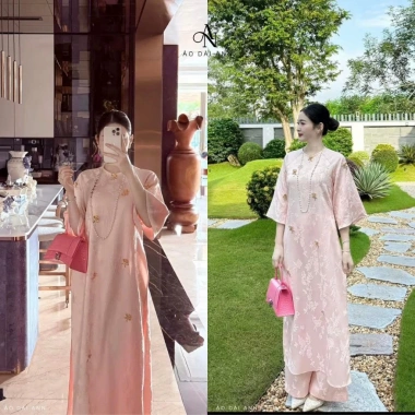 Áo Dài Thanh Mai Đính Charm Gấm Tết Dáng Suông Áo Quần ANN 279k