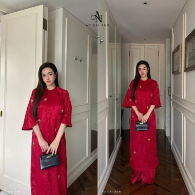 Áo Dài Thanh Mai Đính Charm Gấm Tết Dáng Suông Áo Quần ANN 279k