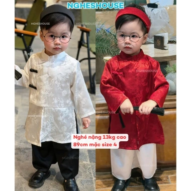 Áo Dài Thanh Trúc Lụa Tết cho Bé - Kèm Khăn Xếp Bờm, Giá Giảm 239k - NghesHouse 2