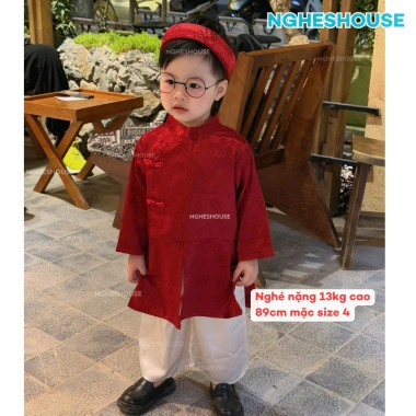 Áo Dài Thanh Trúc Lụa Tết cho Bé - Kèm Khăn Xếp Bờm, Giá Giảm 239k - NghesHouse 3
