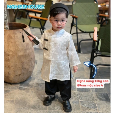 Áo Dài Thanh Trúc Lụa Tết cho Bé - Kèm Khăn Xếp Bờm, Giá Giảm 239k - NghesHouse 5