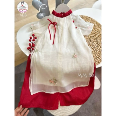 Áo dài thêu hoa bé gái 1-7 tuổi – Thiết kế Tết sang trọng, vải mềm mại, thêu hoa tinh tế, quần áo bé gái thời trang, giá ưu đãi 269.000₫