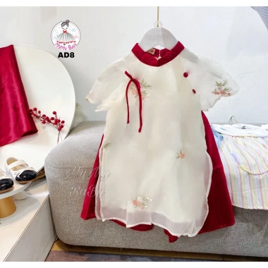 Áo dài thêu hoa bé gái 1-7 tuổi – Thiết kế Tết sang trọng, vải mềm mại, thêu hoa tinh tế, quần áo bé gái thời trang, giá ưu đãi 269.000₫