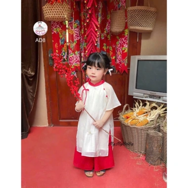 Áo dài thêu hoa bé gái 1-7 tuổi – Thiết kế Tết sang trọng, vải mềm mại, thêu hoa tinh tế, quần áo bé gái thời trang, giá ưu đãi 269.000₫
