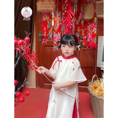 Áo dài thêu hoa bé gái 1-7 tuổi – Thiết kế Tết sang trọng, vải mềm mại, thêu hoa tinh tế, quần áo bé gái thời trang, giá ưu đãi 269.000₫