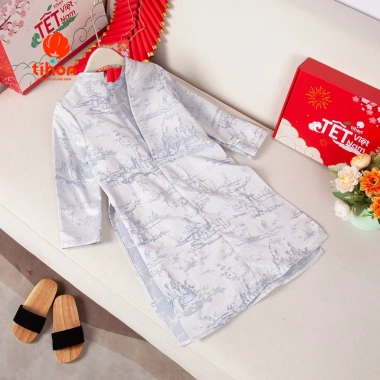 Áo Dài Tiệc Tết TIHON cho Bé Trai Gấm cao cấp 2 màu Họa tiết Tranh Thủy Mặc giảm còn 420.000đ 3