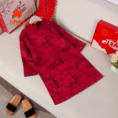 Áo Dài Tiệc Tết TIHON cho Bé Trai Gấm cao cấp 2 màu Họa tiết Tranh Thủy Mặc giảm còn 420.000đ 4