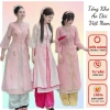 Áo dài tơ thêu 4 tà xẻ trước, cổ viền nhiều màu - Siêu xinh Tết, giá 365k giảm từ 449k