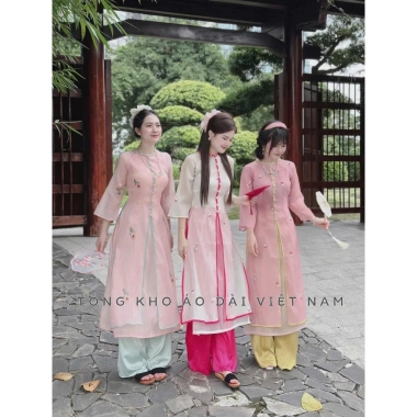 Áo dài tơ thêu 4 tà xẻ trước, cổ viền nhiều màu - Siêu xinh Tết, giá 365k giảm từ 449k 2