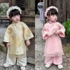 Áo dài tơ thêu bé gái 3-17kg, mấn tặng kèm, áo dài Tết giá 225k giảm từ 283.5k