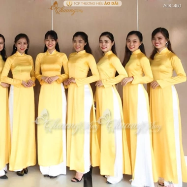Áo Dài Trơn Bóng Truyền Thống Chaang ADC450 Vải Lụa Phi Vàng Cúc Đẹp Form Ôm Giá Rẻ