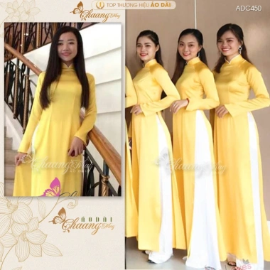 Áo Dài Trơn Bóng Truyền Thống Chaang ADC450 Vải Lụa Phi Vàng Cúc Đẹp Form Ôm Giá Rẻ 3 Áo Dài Trơn Bóng Truyền Thống Chaang ADC450 Vải Lụa Phi Vàng Cúc Đẹp Form Ôm Giá Rẻ 3
