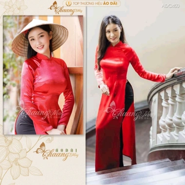 Áo Dài Trơn Bóng Truyền Thống Chaang ADC450 Vải Lụa Phi Vàng Cúc Đẹp Form Ôm Giá Rẻ