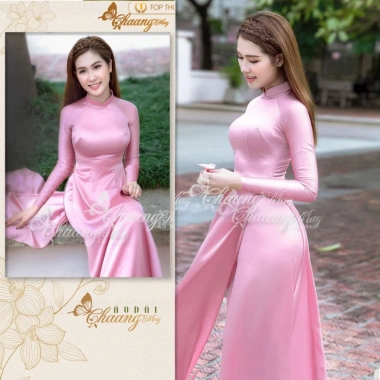 Áo Dài Trơn Bóng Truyền Thống Chaang ADC450 Vải Lụa Phi Vàng Cúc Đẹp Form Ôm Giá Rẻ