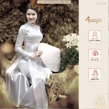 Áo Dài Trơn Bóng Truyền Thống Chaang ADC450 Vải Lụa Phi Vàng Cúc Đẹp Form Ôm Giá Rẻ