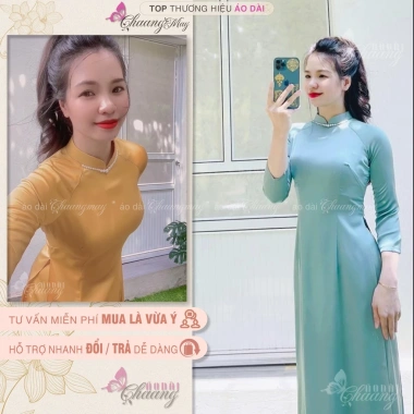 Áo Dài Trơn Cổ Ngọc Chaang May Sẵn Lụa Tây Thi Điểm Hạt Giáo Viên Dự Tiệc Lễ Tết CAD081 Giá Ưu Đãi 280k