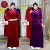 Áo Dài Truyền Thống Mẹ Trung Niên Set 2 Tà Nhung Hoa Co Giãn, Cổ Cao 2cm Vitaly - 88.000